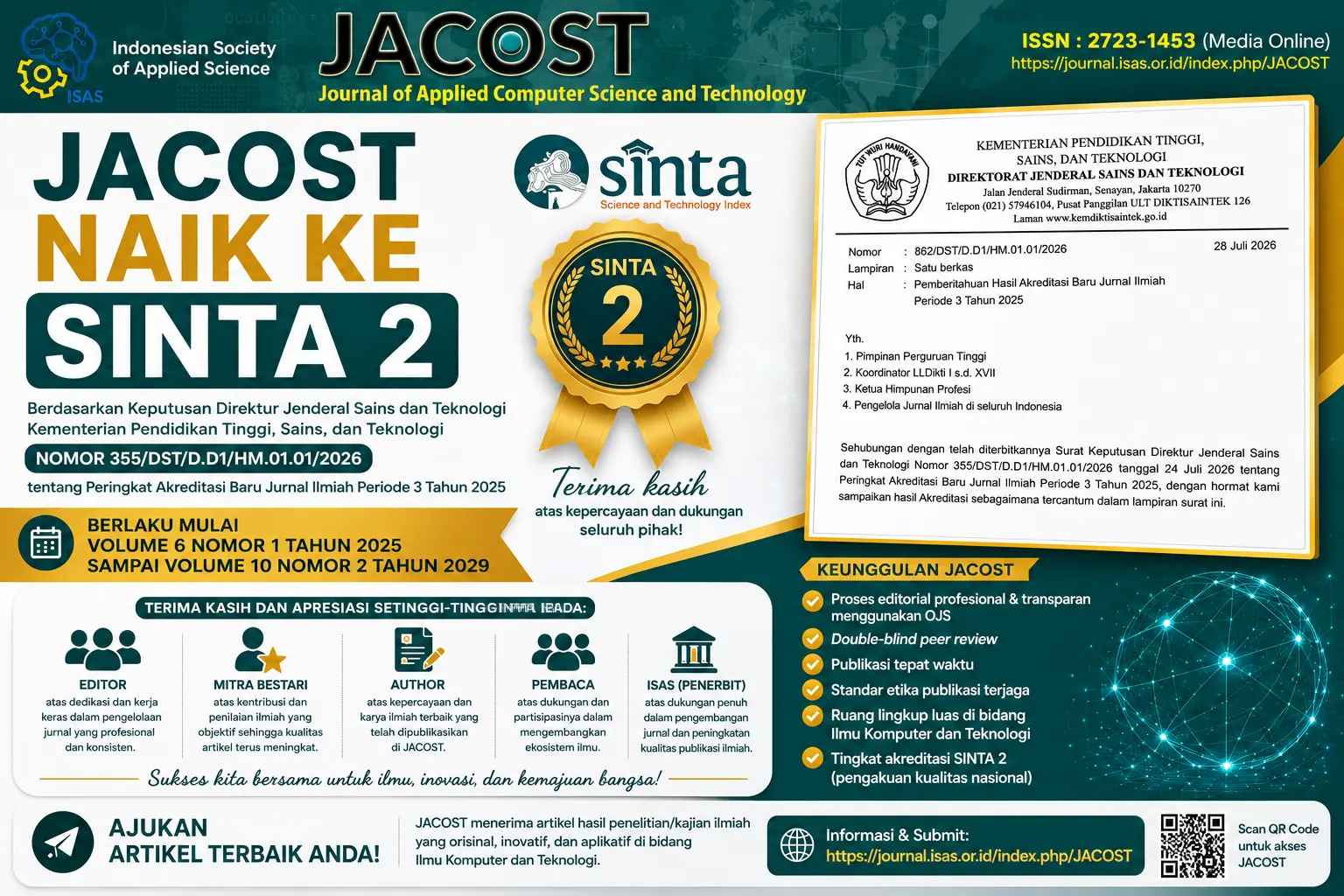 Jurnal JACOST Naik ke SINTA 2, Bukti Konsistensi Membangun Kualitas Publikasi Ilmiah Nasional